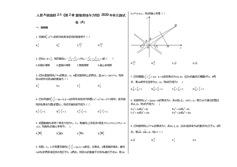 人教A版选修2-1《第2章_圆锥曲线与方程》2020年单元测试卷（4）01