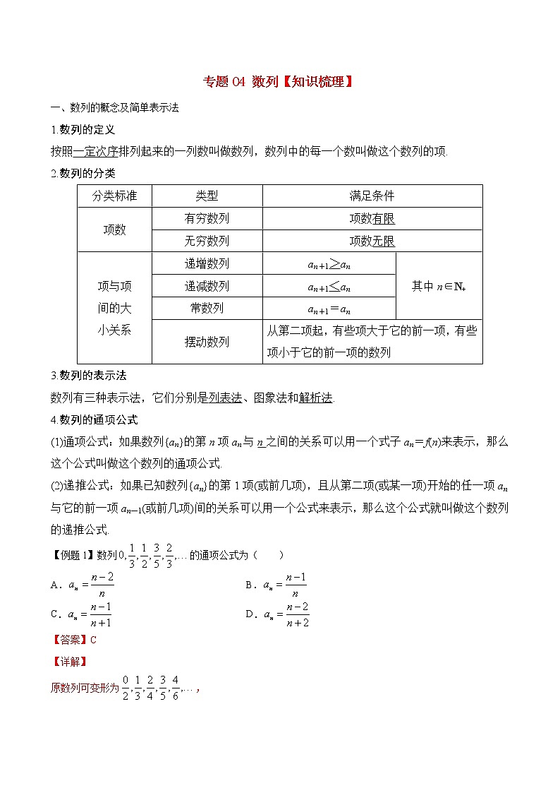专题04 数列【知识梳理】-高二数学下学期期末专项复习（新人教A版2019）01