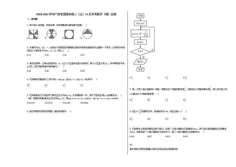 2020-2021学年广西省贵港市高二（上）11月月考数学（理）试卷人教A版01