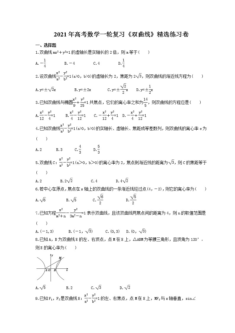 2021年高考数学一轮复习《双曲线》精选练习卷（含解析）第1页