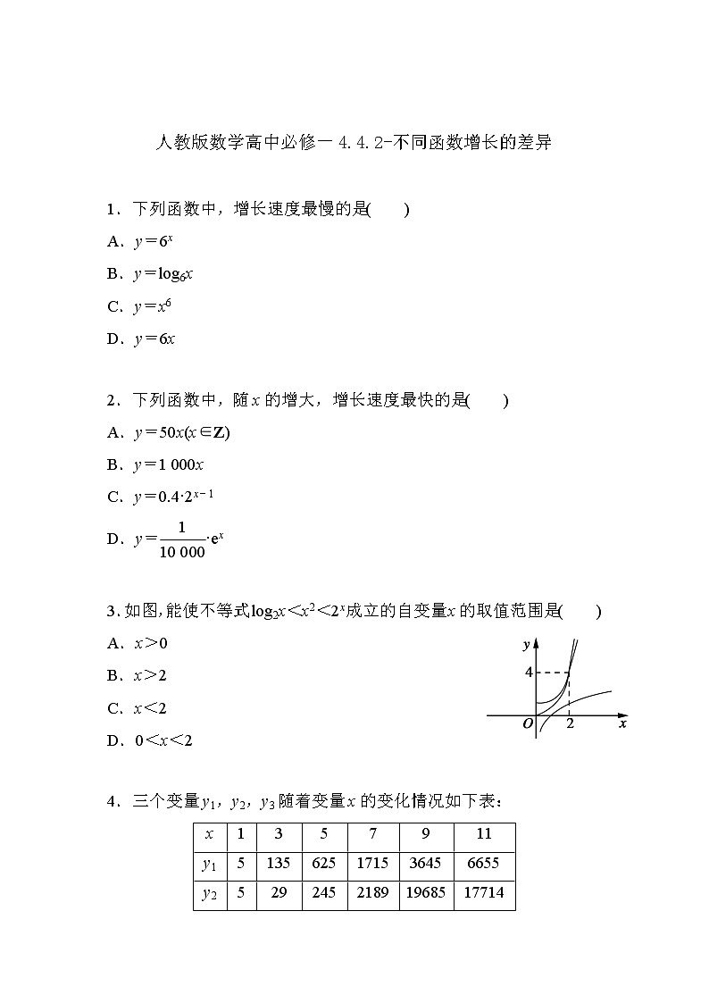 习题 4.4.2不同函数增长的差异（导学版）高中完全同步系列人教版数学必修一第1页