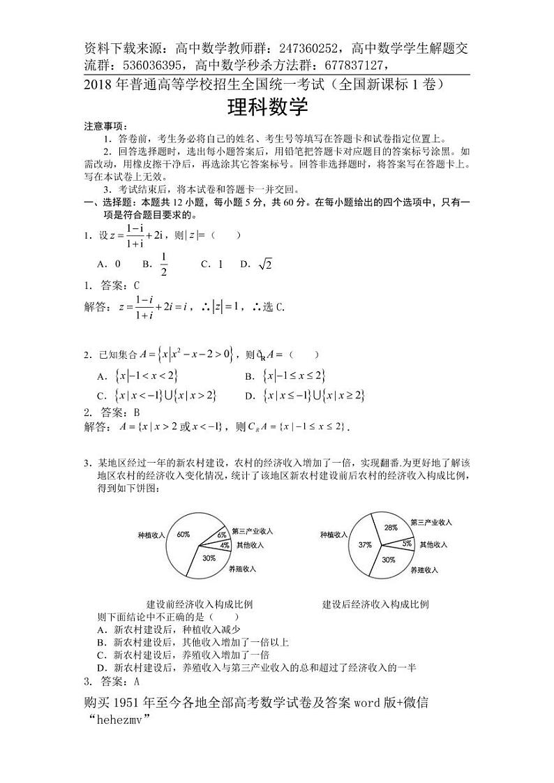 1951至今的高考数学试卷及答案合集01