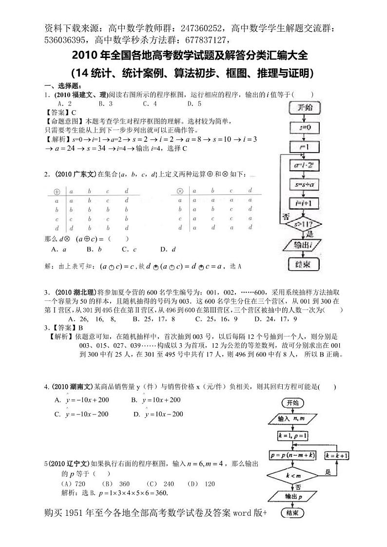 1951至今的高考数学试卷及答案合集01