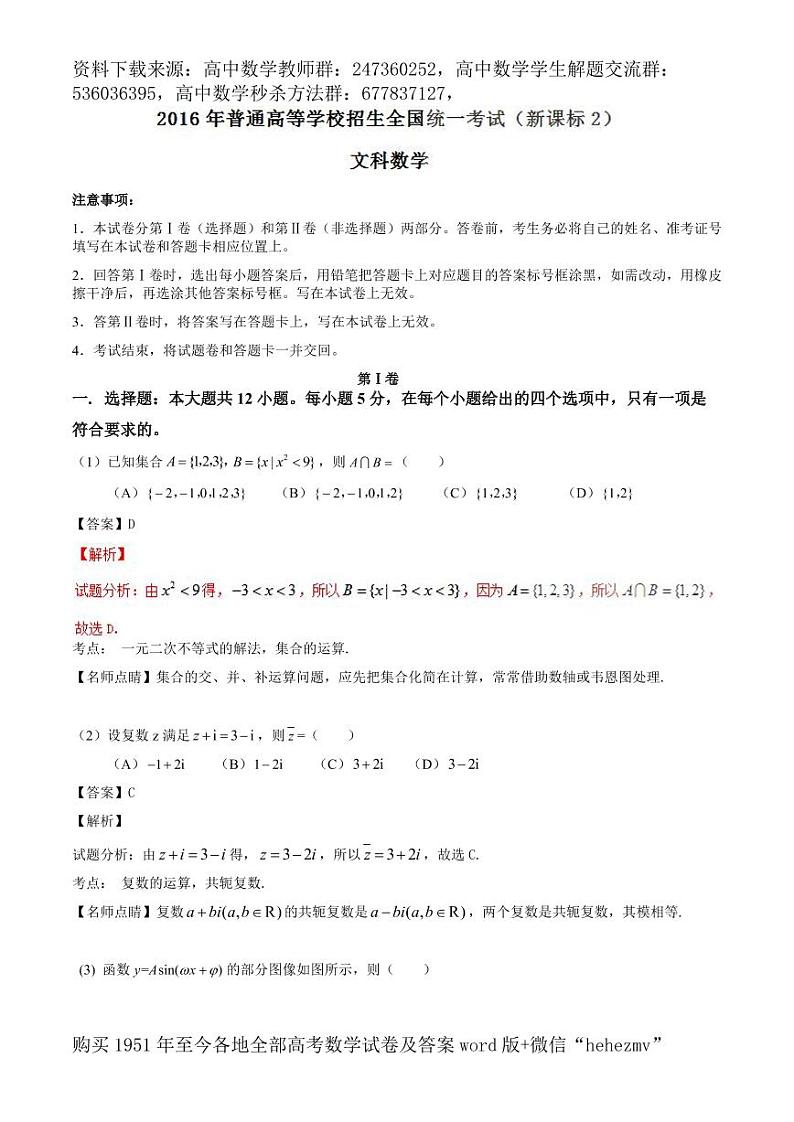 1951至今的高考数学试卷及答案合集01