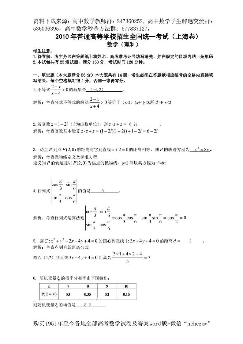 1951至今的高考数学试卷及答案合集01