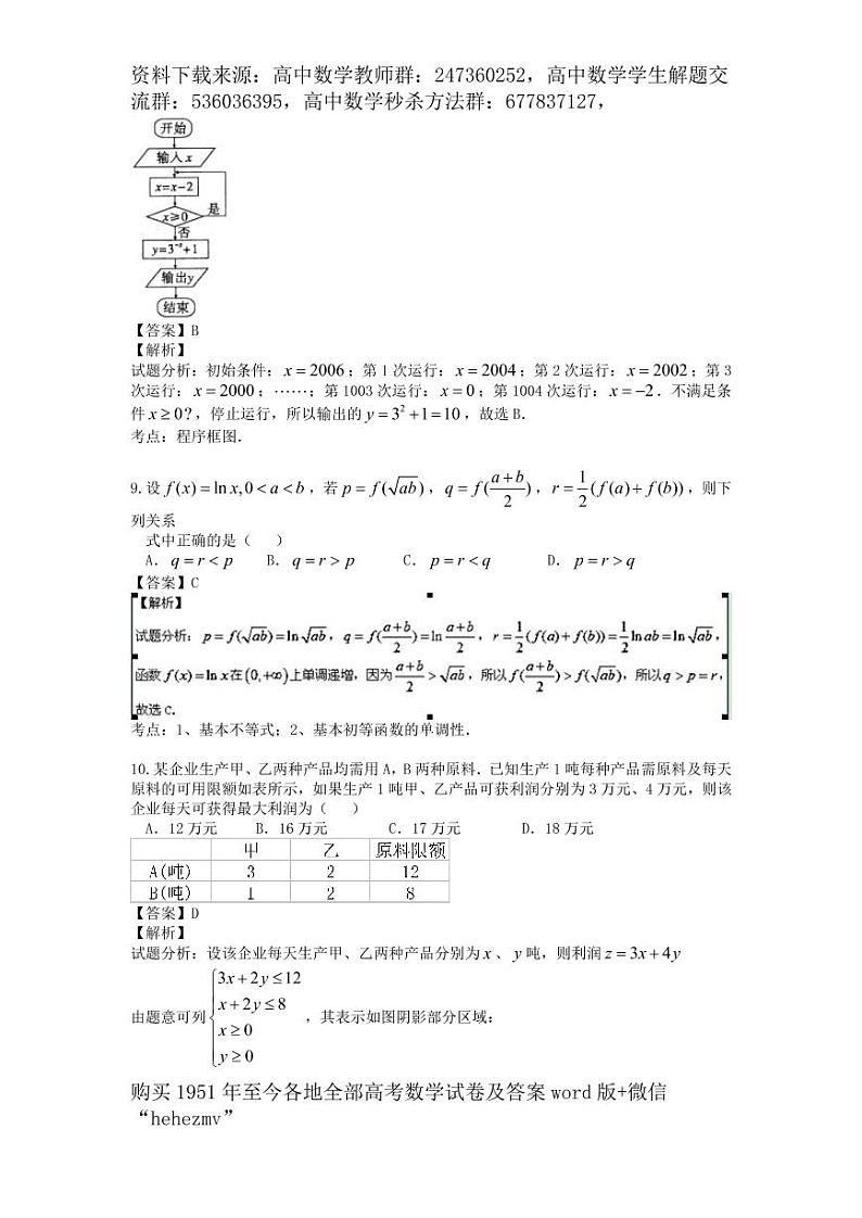 1951至今的高考数学试卷及答案合集03