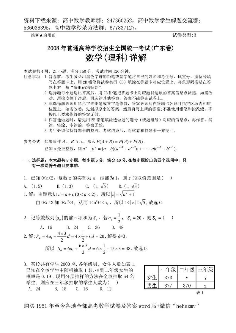 1951至今的高考数学试卷及答案合集01