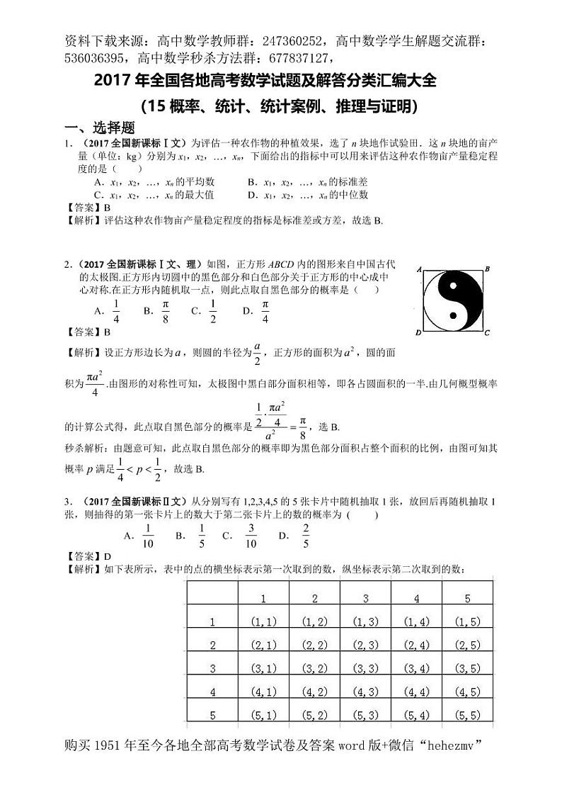 1951至今的高考数学试卷及答案合集01