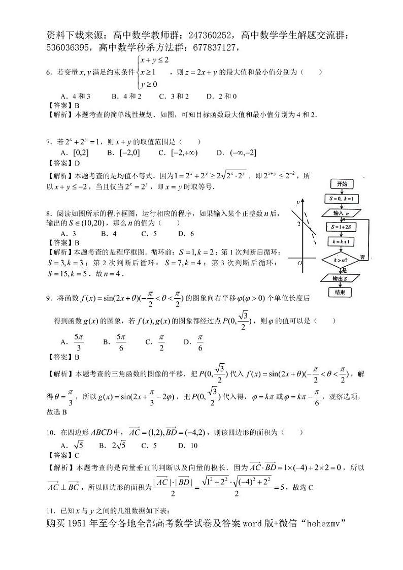 1951至今的高考数学试卷及答案合集02