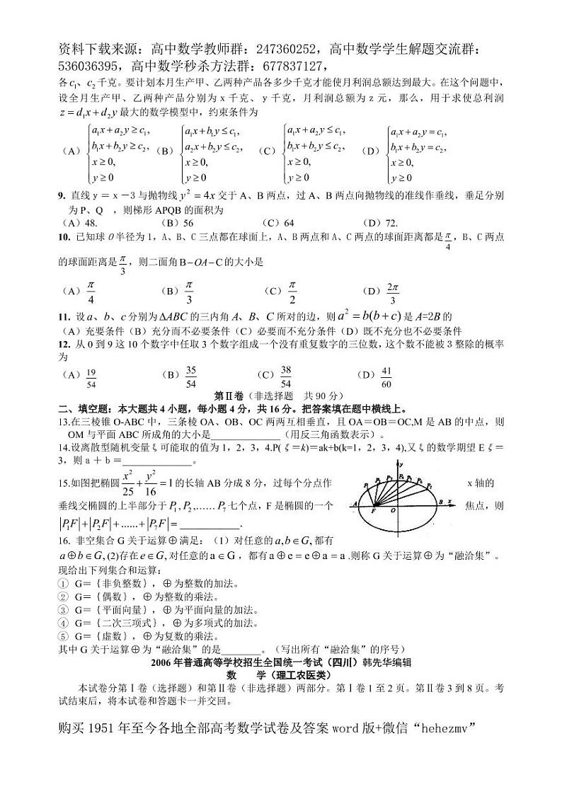 1951至今的高考数学试卷及答案合集02
