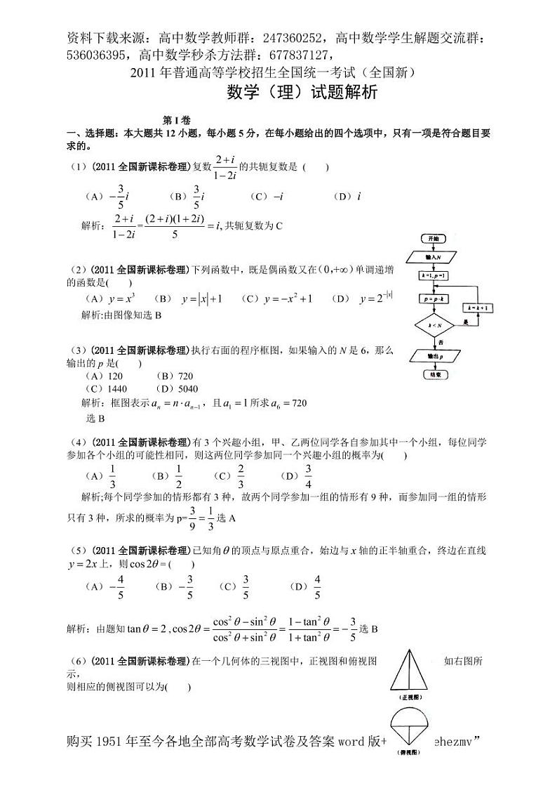 1951至今的高考数学试卷及答案合集01