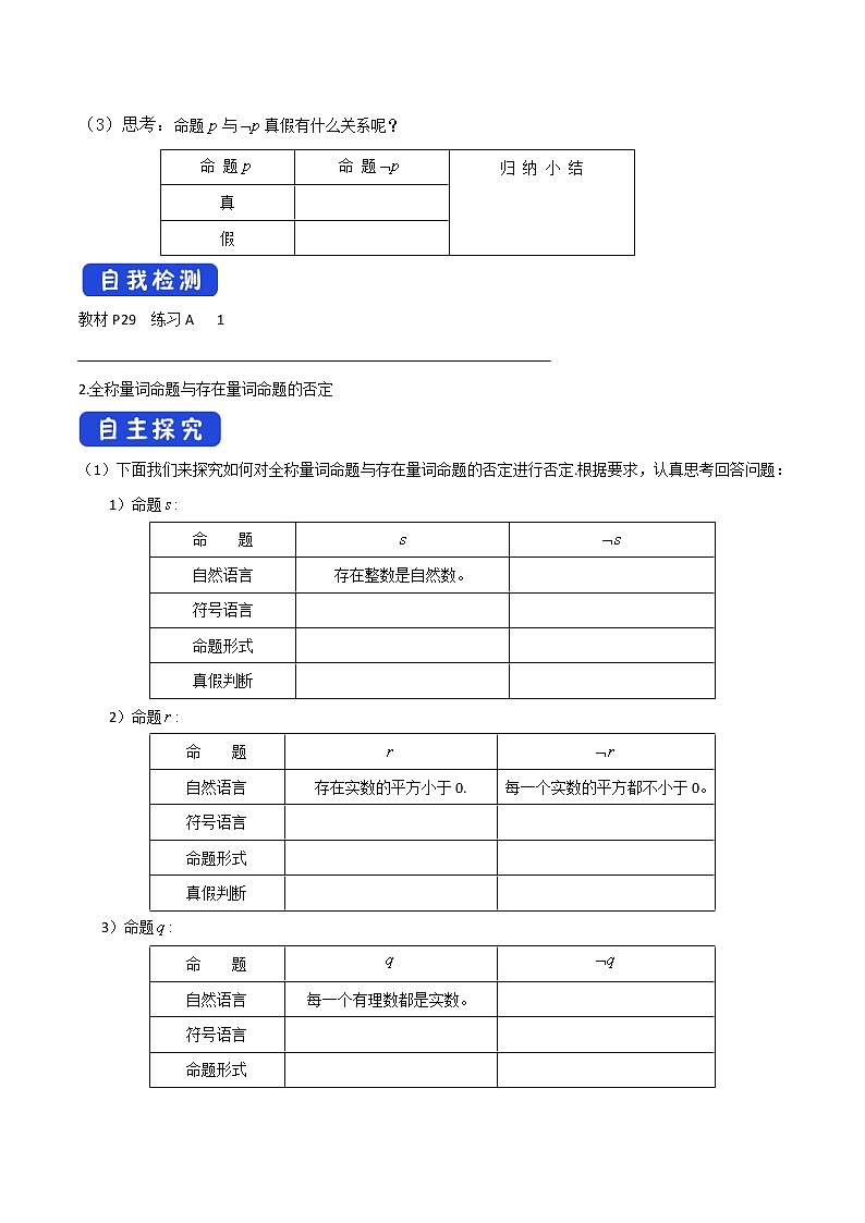 1.2.2 全称量词命题与存在量词命题的否定 学案（1）02