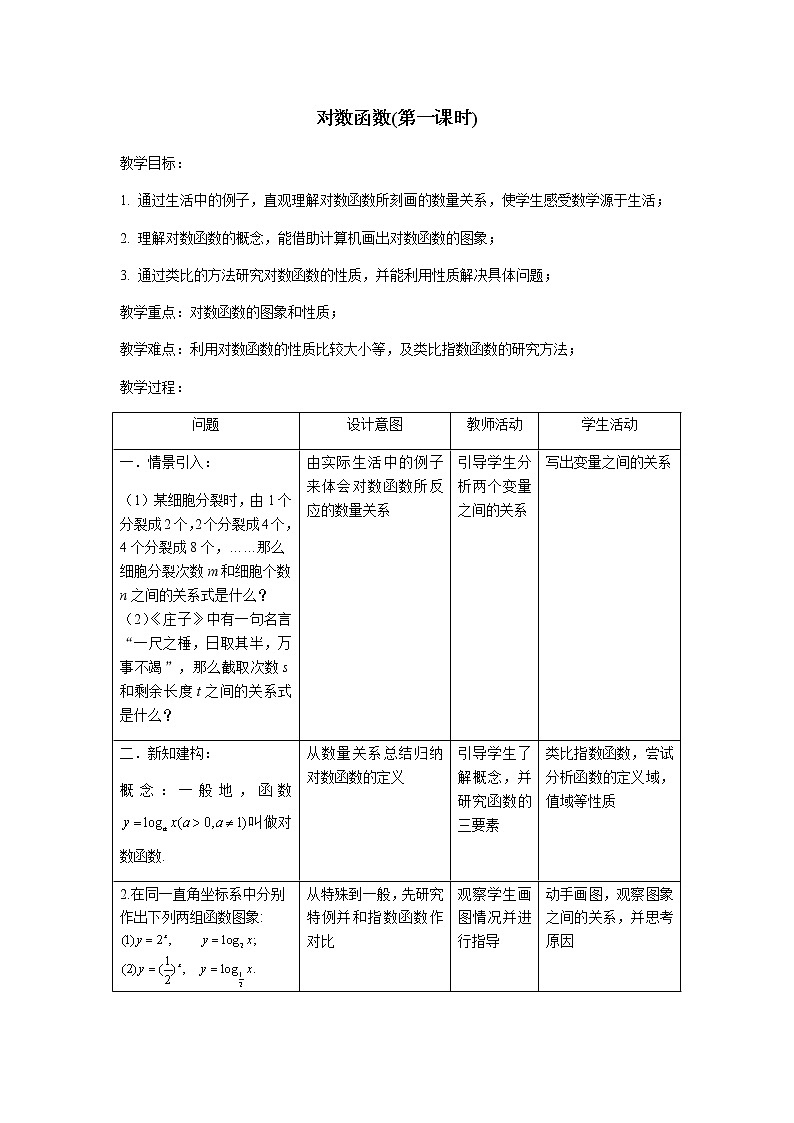 苏教版高中数学必修一3.2.2 对数函数（教案）第1页