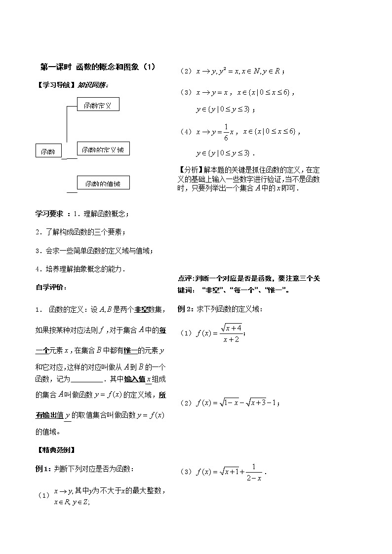 苏教版高中数学必修一 2.1.1 函数的概念和图象(3)（教案）01