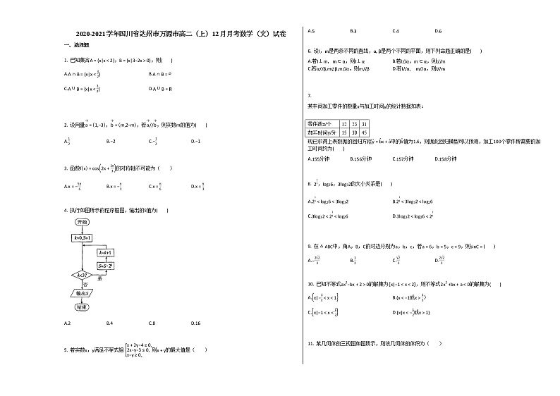 2020-2021学年四川省达州市万源市高二（上）12月月考数学（文）试卷人教A版第1页