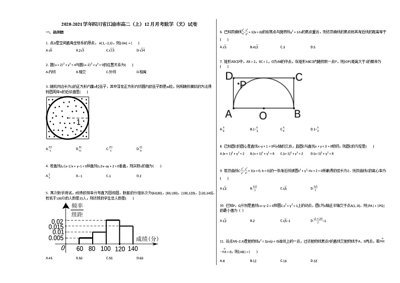 2020-2021学年四川省江油市高二（上）12月月考数学（文）试卷人教A版第1页