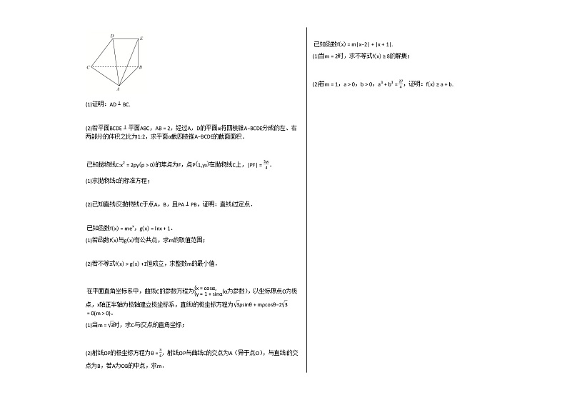 2020-2021学年河南省新乡市高中部高三（下）5月月考数学（文）试卷人教A版（2019）第3页