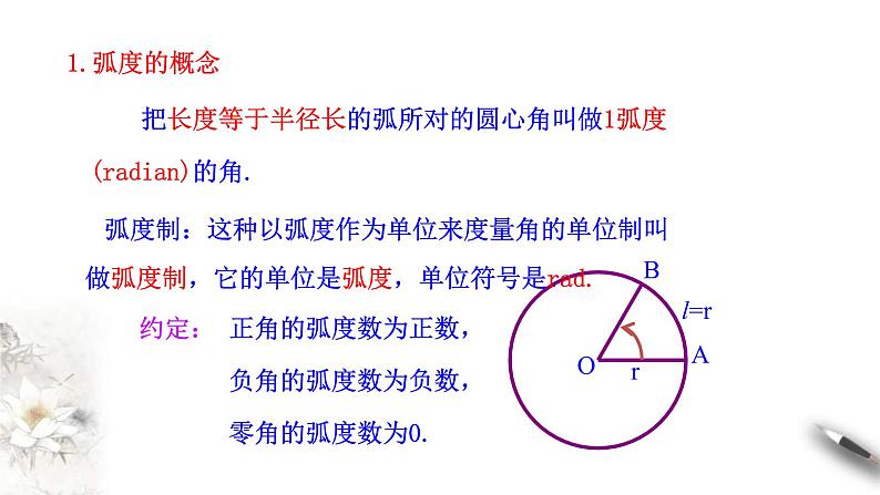 2021年高中数学必修第一册5.1.2《弧度制》同步课件（含答案）第4页