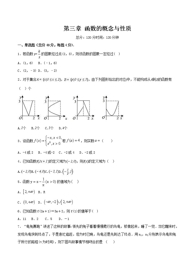 2021年高中数学人教版必修第一册：第3章《函数的概念与性质  单元练习二（人教A版必修一）（原卷板）01