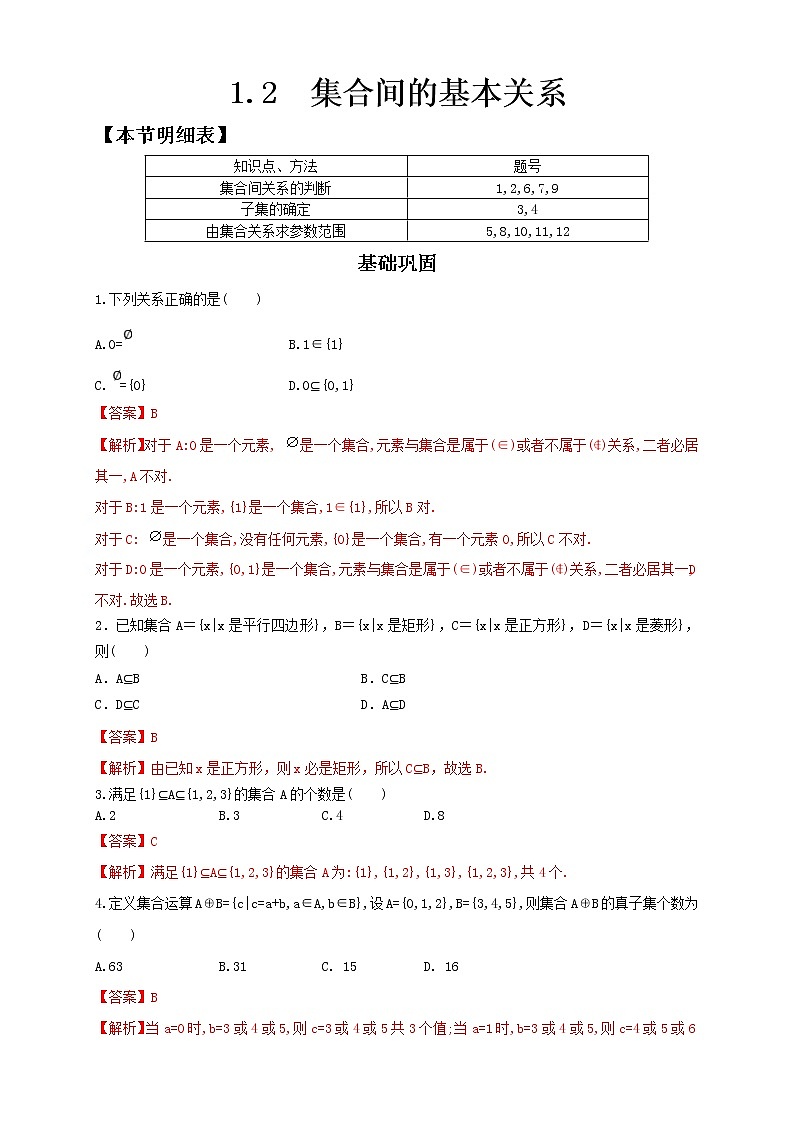 2021年高中数学人教版必修第一册：1.2《集合间的基本关系》同步练习(2)(含答案详解)第1页