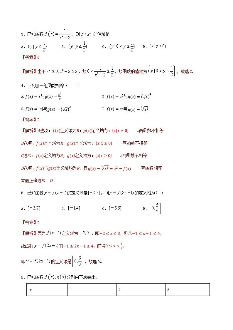 2021年高中数学人教版必修第一册：3.1.1《函数的概念》同步练习(2)(含答案详解)第2页