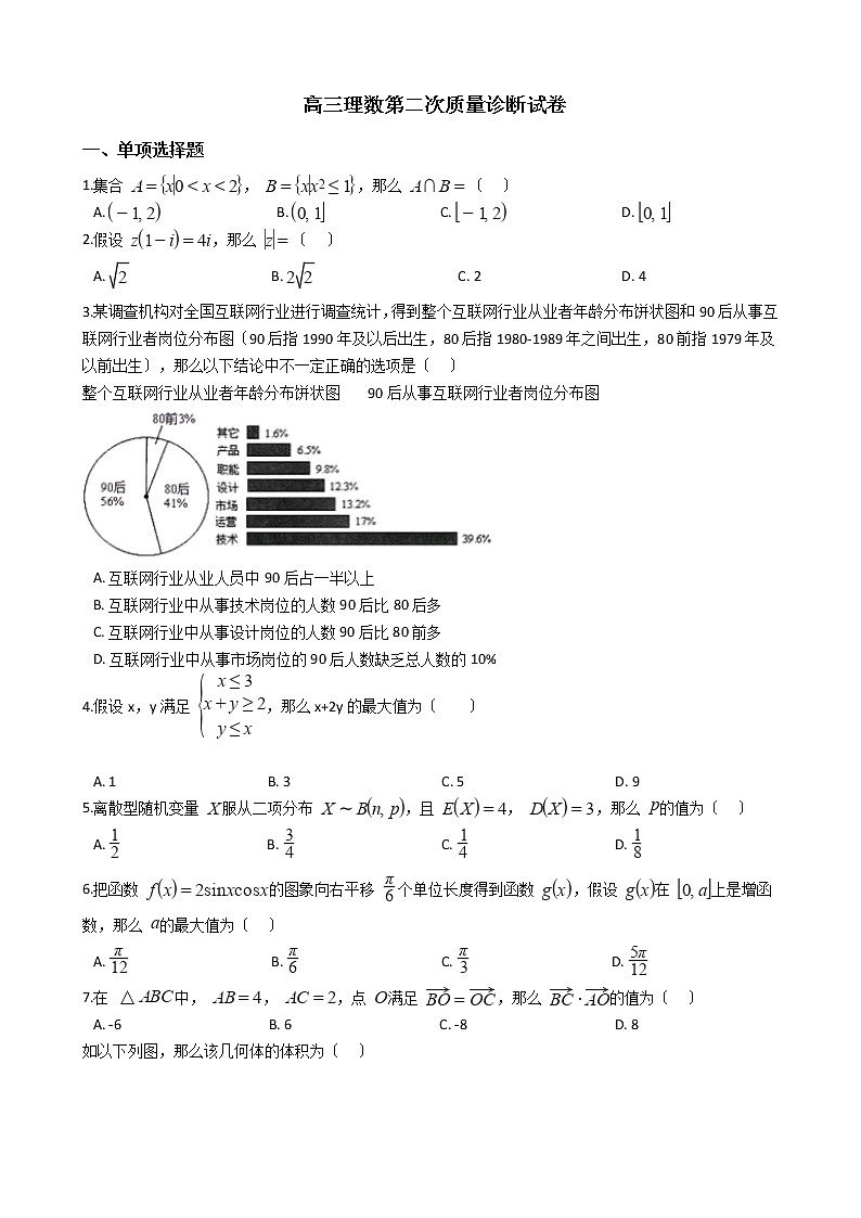 2021届四川省泸州市高三理数第二次质量诊断试卷及答案第1页