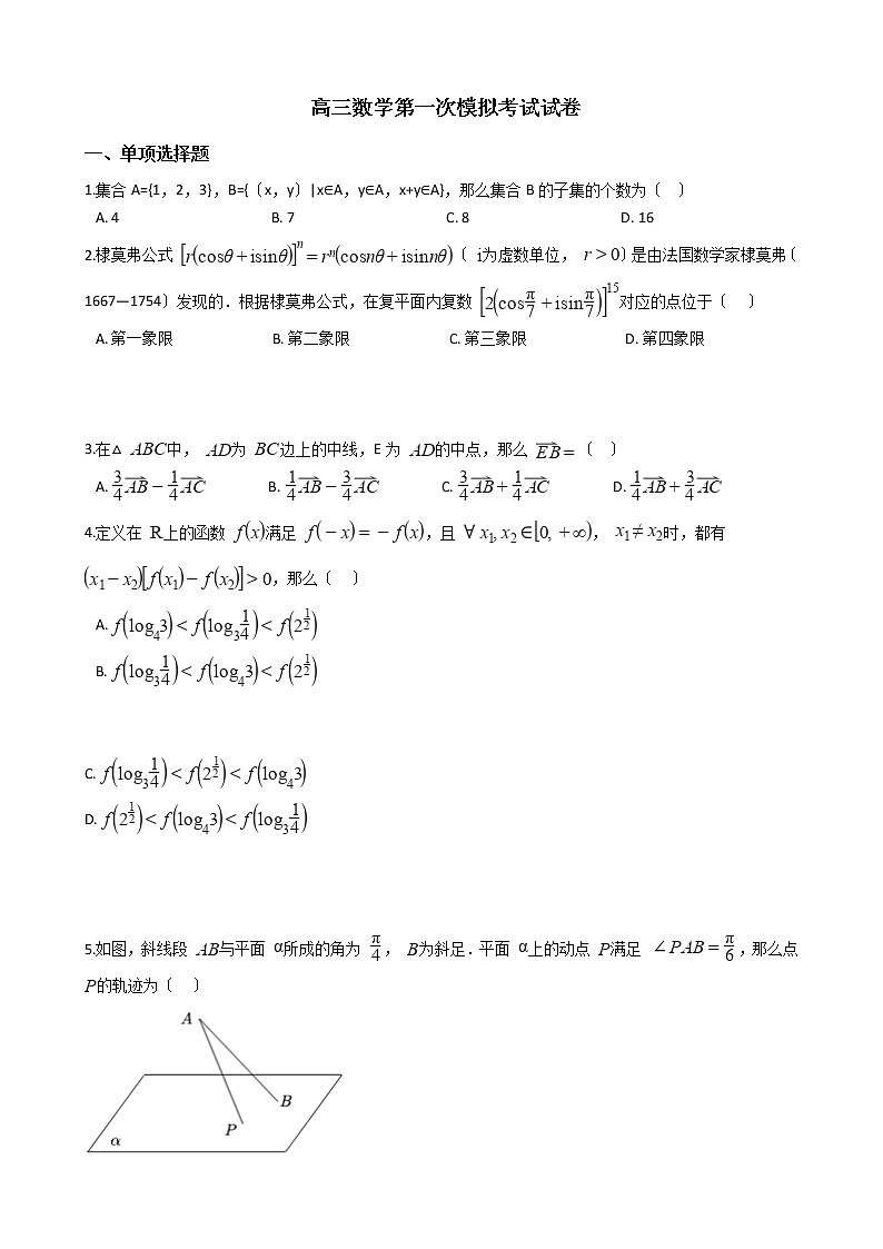 2021届山东省滨州市高三数学第一次模拟考试试卷及答案第1页