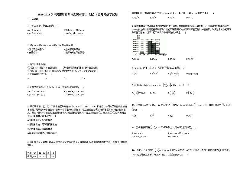 2020-2021学年湖南省邵阳市武冈市高二（上）9月月考数学试卷人教A版第1页
