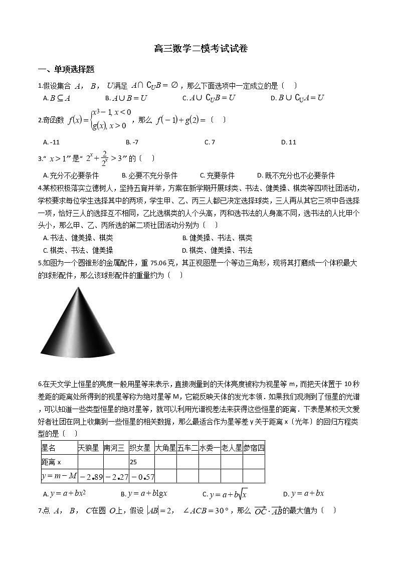 2021届山东省临沂市高三数学二模考试试卷及答案01