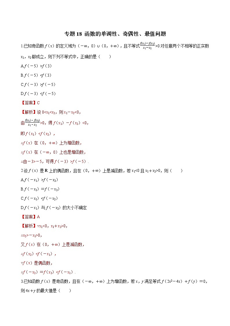专题19 函数的单调性、奇偶性、最值问题-2020-2021学年高一数学培优对点题组专题突破（人教A版2019必修第一册）01