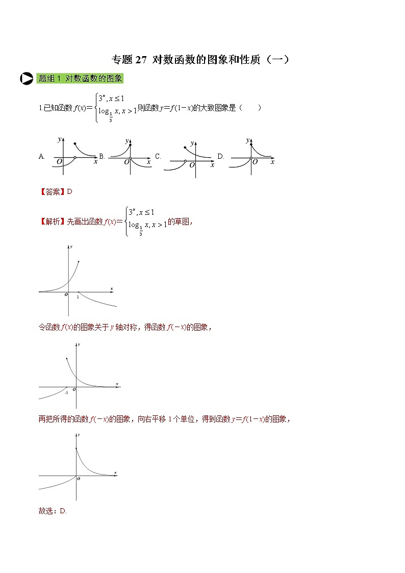 专题27 对数函数的图象和性质（一）-2020-2021学年高一数学培优对点题组专题突破（人教A版2019必修第一册）01