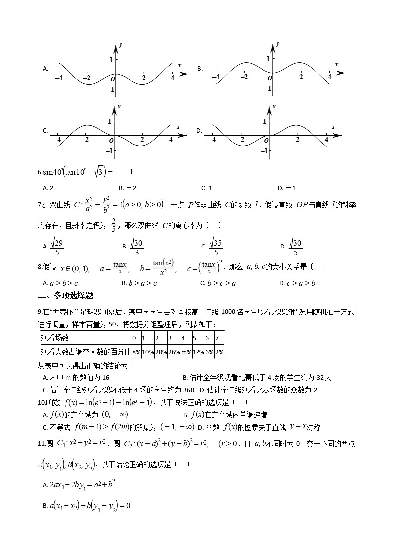 2021届广东省佛山市五校联盟高三模拟5月数学考试试卷及答案第2页