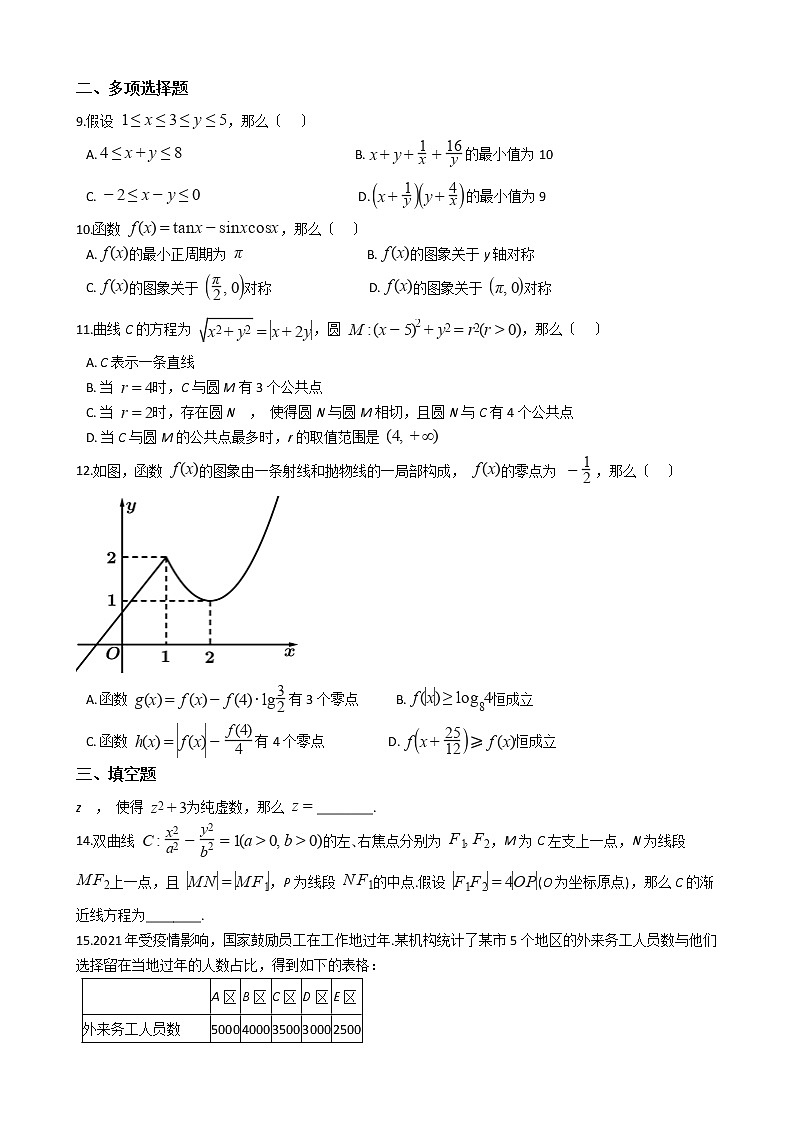 2021届福建省莆田市高三数学三模试卷及答案02