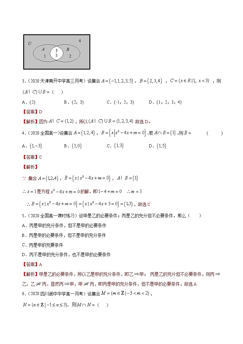 2021年高中数学人教版必修第一册：第一章《集合与常用逻辑用语》章末测试（解析版）02