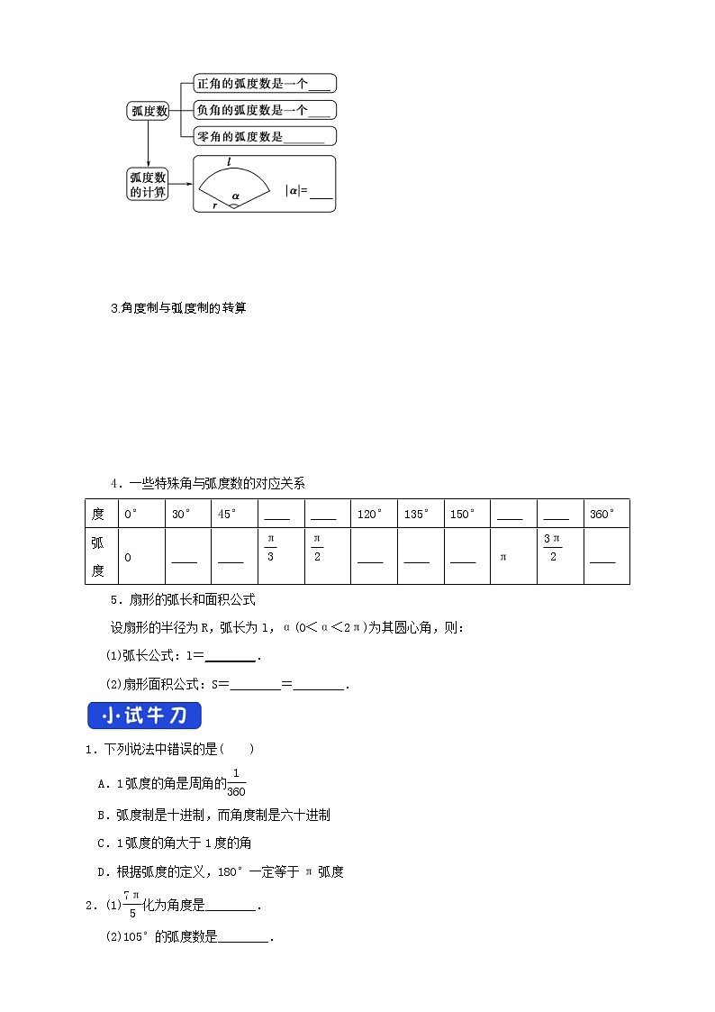 2021年高中数学新教材必修第一册：5.1.2《弧度制》精品学案（含答案）第2页