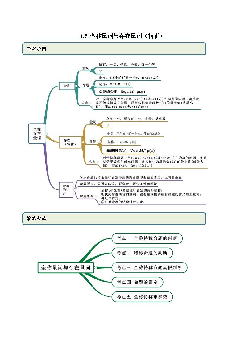 2021年高中数学人教版必修第一册：1.5《全称量词与存在量词》精讲(含解析)教案01