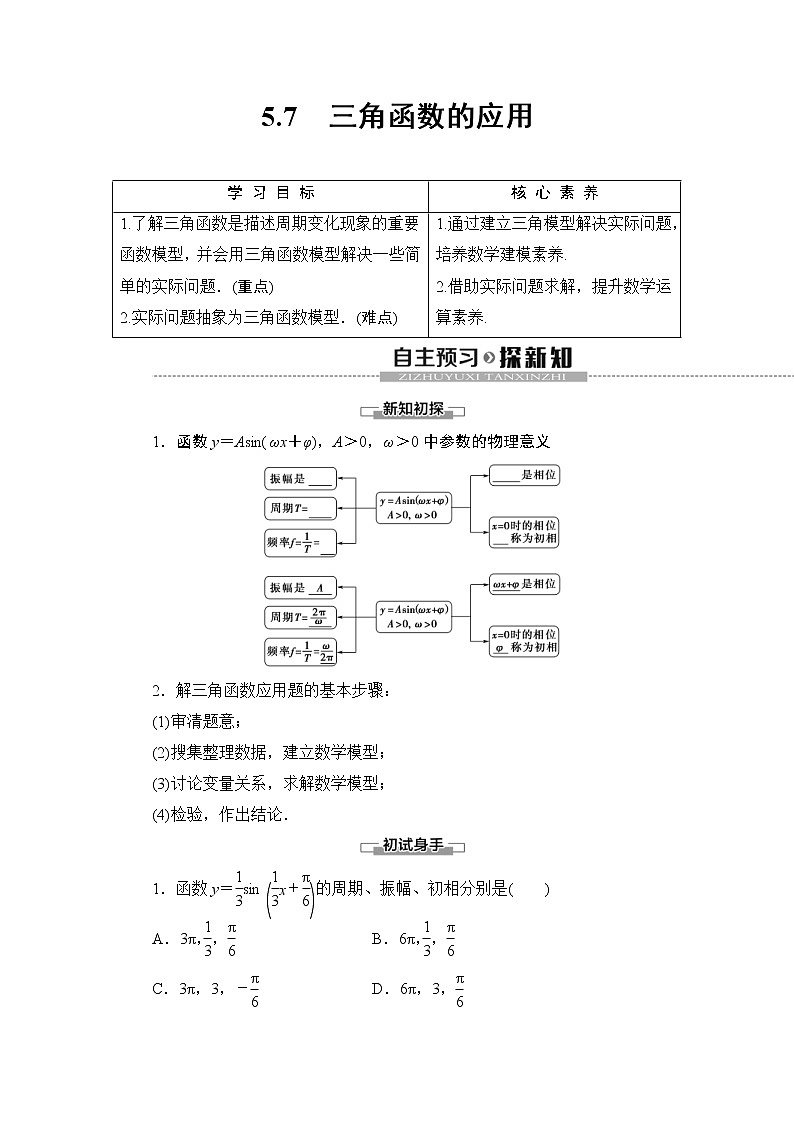 2021年人教版高中数学必修第一册随堂练习：第5章《5.7三角函数的应用》(含答案详解)01