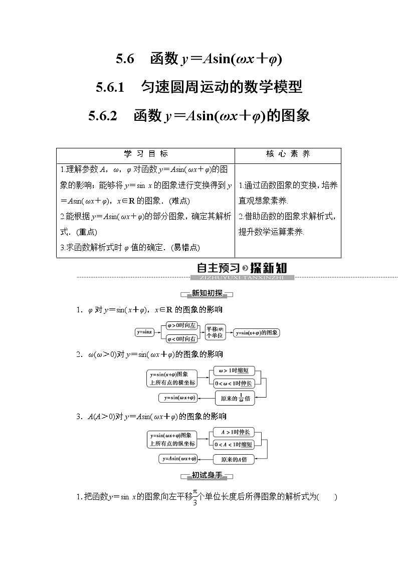 2021年人教版高中数学必修第一册随堂练习：第5章《5.6函数y＝Asin(ωx＋φ)的图象》(含答案详解)01