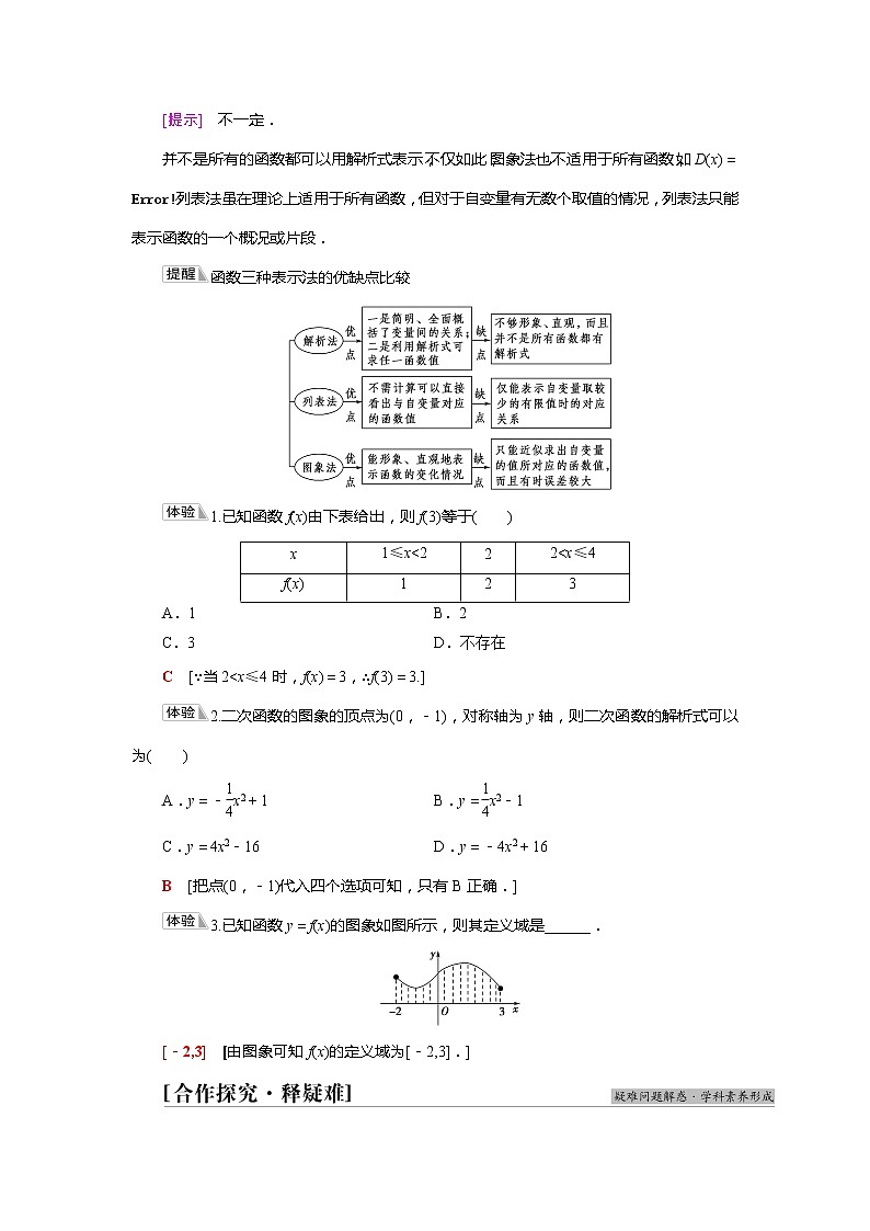 2022届高中数学新人教A版必修第一册 第3章 3.1.2第1课时函数的表示法 学案02