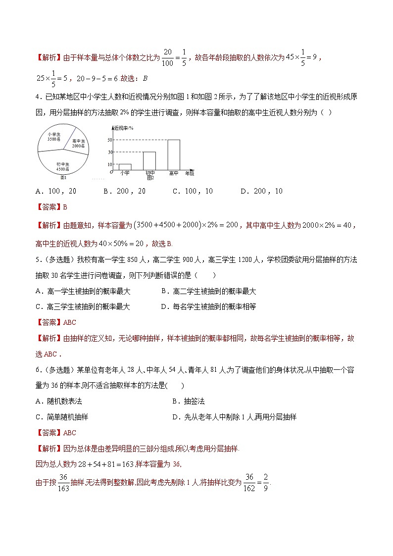 2021年人教版高中数学必修第二册9.1.2《分层随机抽样》同步练习（解析版）第2页