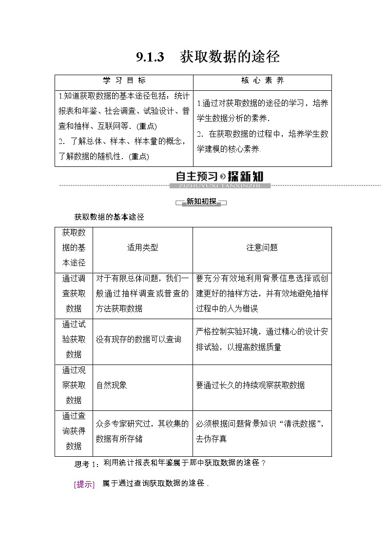 人教版高中数学必修第二册同步讲解第9章《9.1.3获取数据的途径》(含解析)学案01
