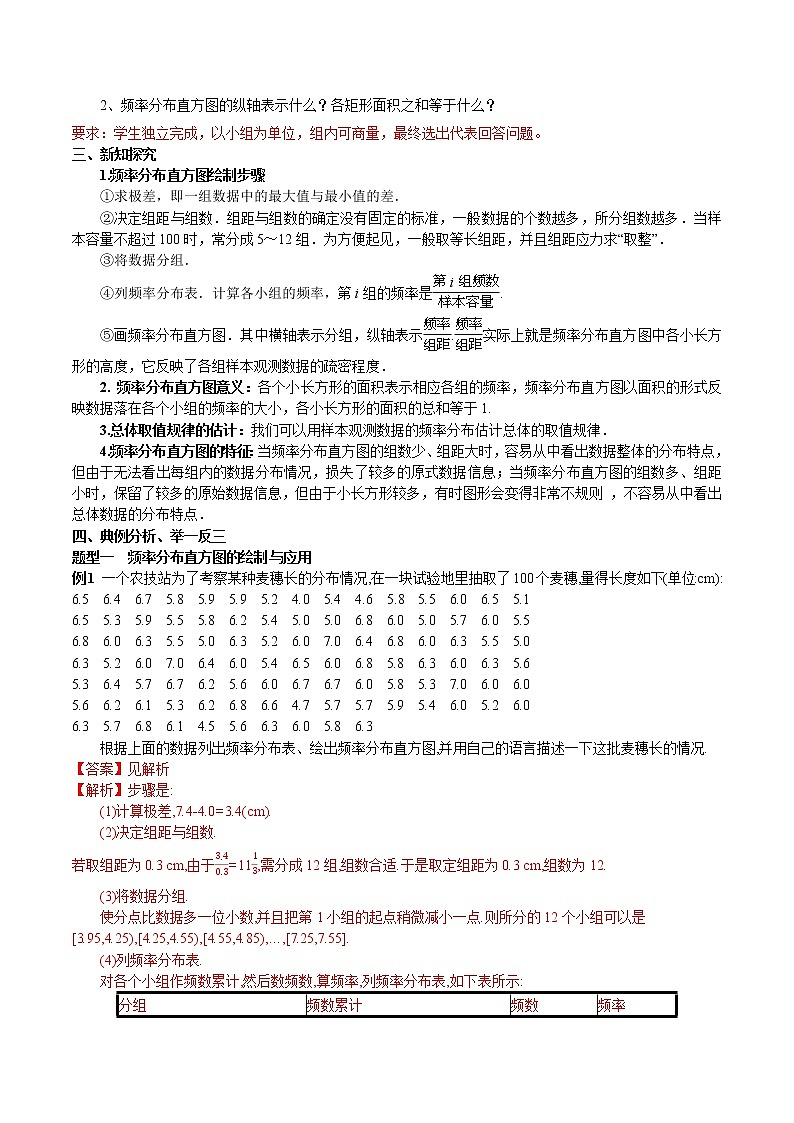 9.2.1 总体取值规律的估计（第1课时）频率分布直方图 教案-人教A版高中数学必修第二册02