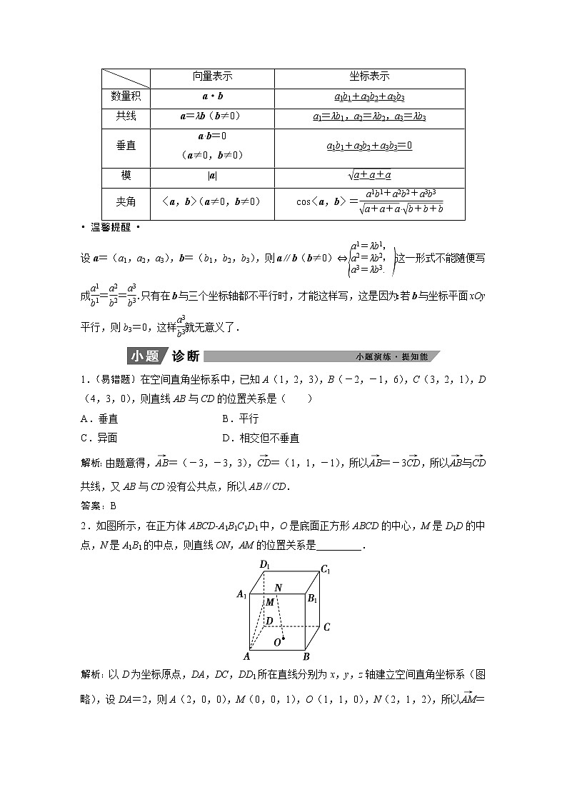 2022届高考数学一轮复习第七章立体几何7.6空间向量及其运算学案理含解析北师大版03