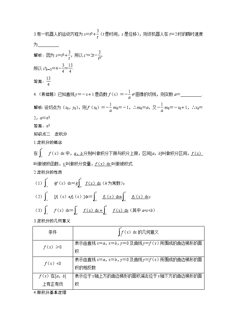 2022届高考数学一轮复习第二章函数导数及其应用2.9导数概念及其运算定积分学案理含解析北师大版03