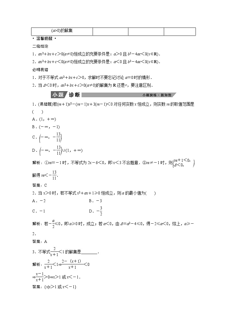 2022届高考数学一轮复习第六章不等式6.1不等式的性质一元二次不等式学案理含解析北师大版第3页
