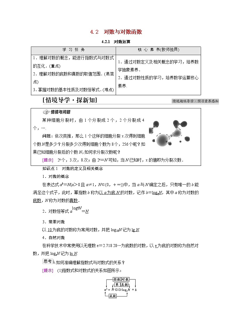 2021_2022学年新教材高中数学第4章指数函数对数函数与幂函数4.24.2.1对数运算学案含解析新人教B版必修第二册第1页