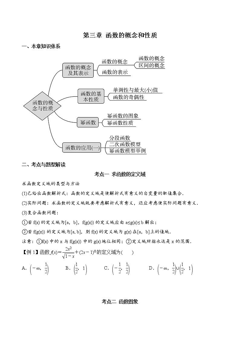 第三章 函数的概念和性质（考点与题型解析）-2020-2021学年高一数学培优对点题组专题突破（人教A版2019必修第一册）（原卷版）第1页