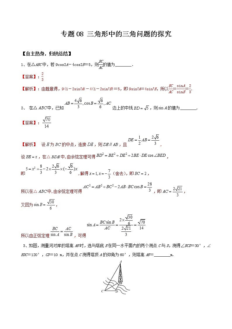 专题08  三角形中的三角问题的探究-冲刺2019高考数学二轮复习核心考点第1页