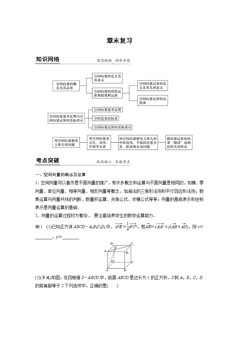 2021年人教版高中数学选择性必修第一册课时学案第1章《章末复习》(含解析)01