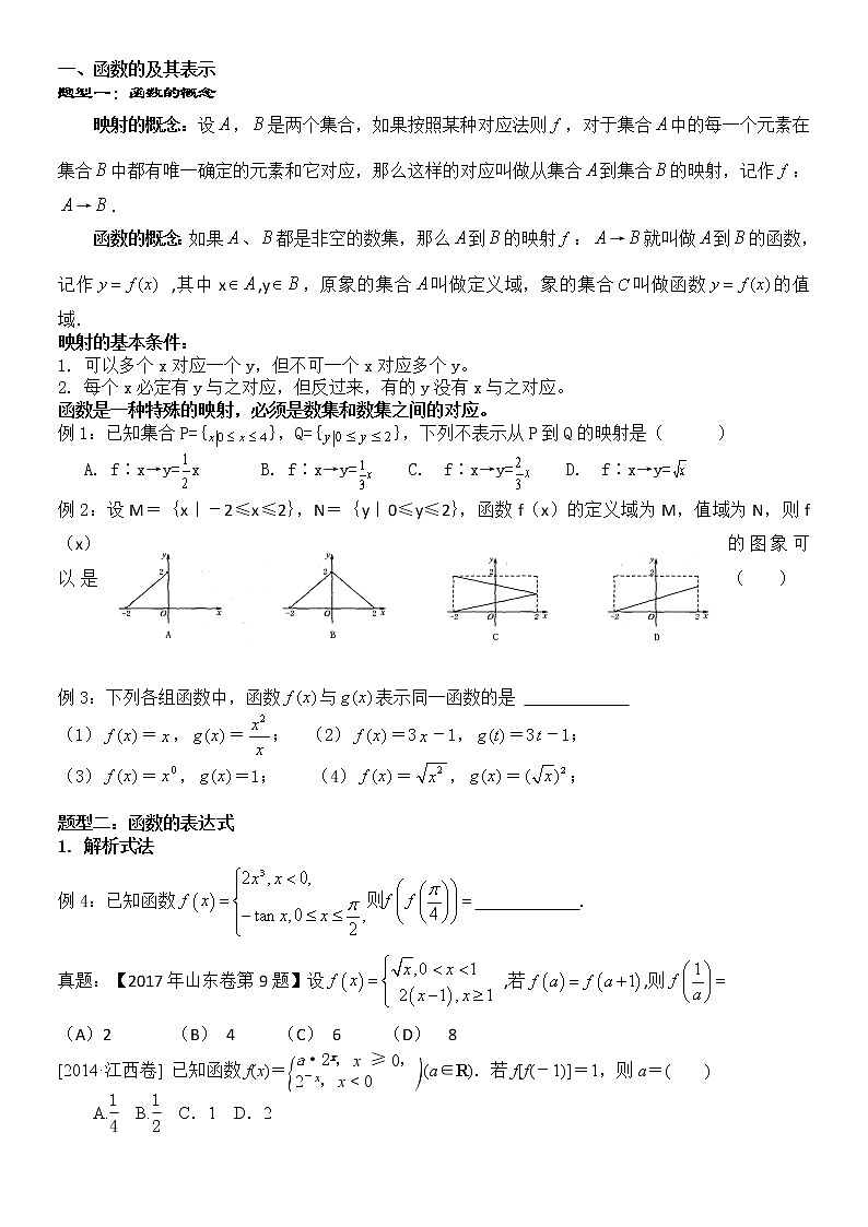 2022年高考 一轮复习函数（函数知识点及最新题型归纳）无答案版第1页
